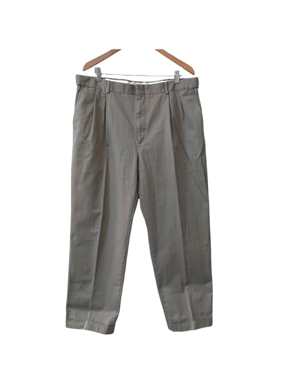 Lands' End Traditional Fit Pleated Front Beige Dress Pants Mens Size 38 Cuffed